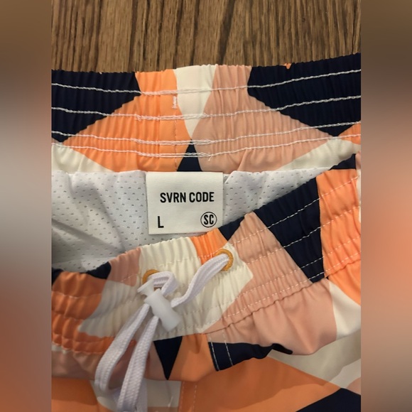 Sovereign Code Swim Trunks Mens Size Large Orange Blue Geometric NWOT - Picture 3 of 5
